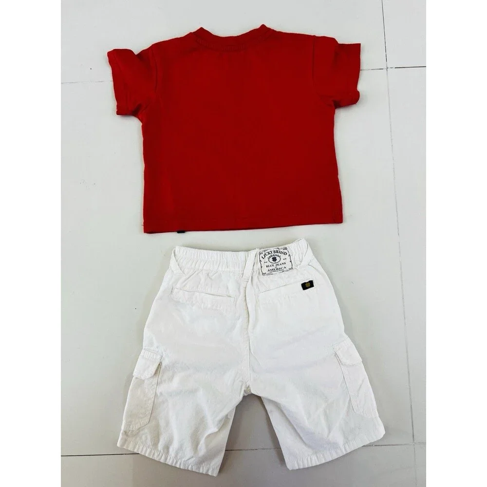 LUCKY BRAND Boys 2 Piece Outfit Set Guitar Graphic T-Shirt Cargo Shorts 24m Cute